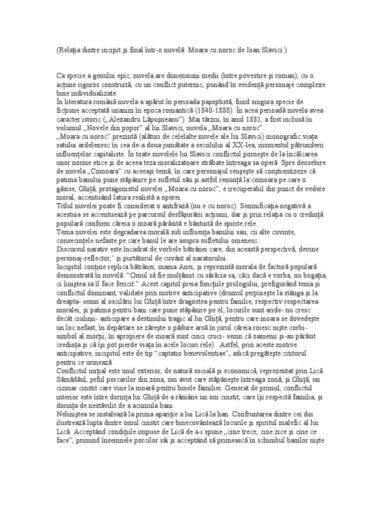 Relatia Incipit Final Moara Cu Noroc NUVELA (Relaţia Dintre Incipit Şi Final Într-O Nuvelă Moara Cu Noroc de
