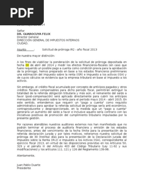 Carta De Solicitud De Prorroga Ir2 2013 Dgii Escrito Complementario Pdf