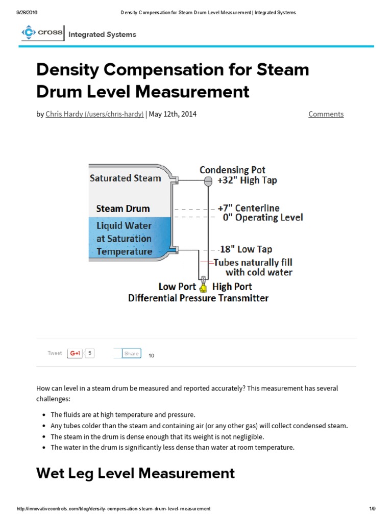 Density Compensation For Steam Drum Level Measurement Integrated Systems PDF Pressure Steam