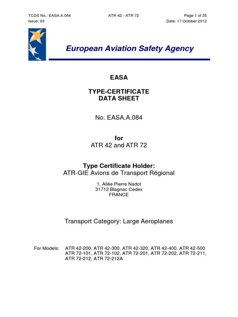 ATR 42 and ATR 72 Type Certificate Data | PDF | Airplane | Aircraft