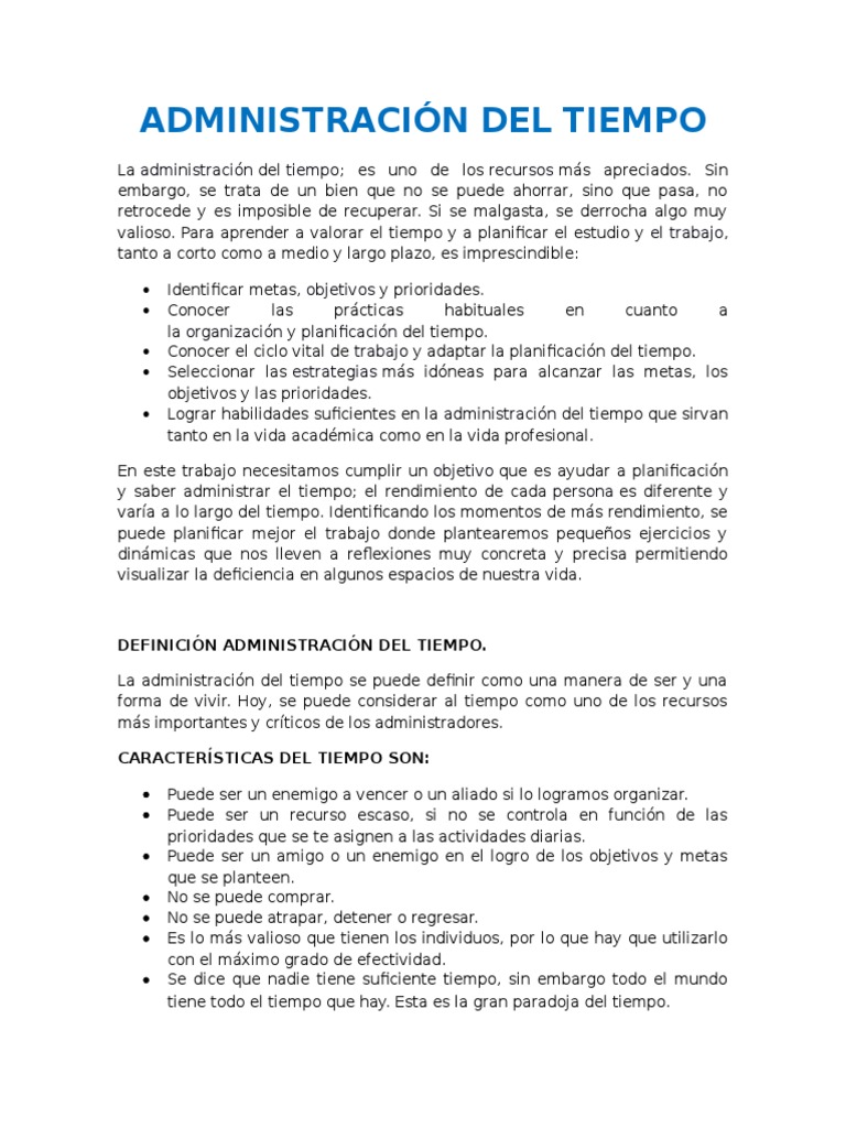 Eficiencia en la Administración del Tiempo | PDF