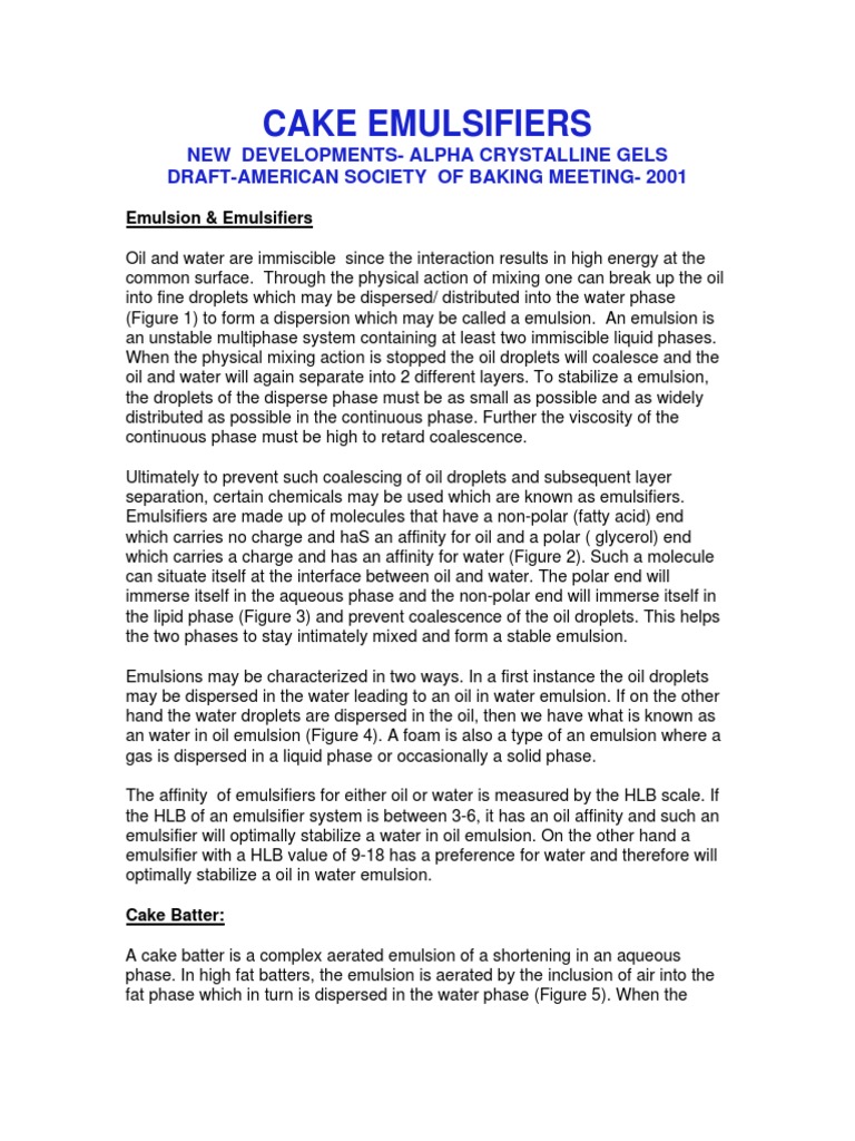 Cake Emulsifiers PDF Emulsion Saturated Fat