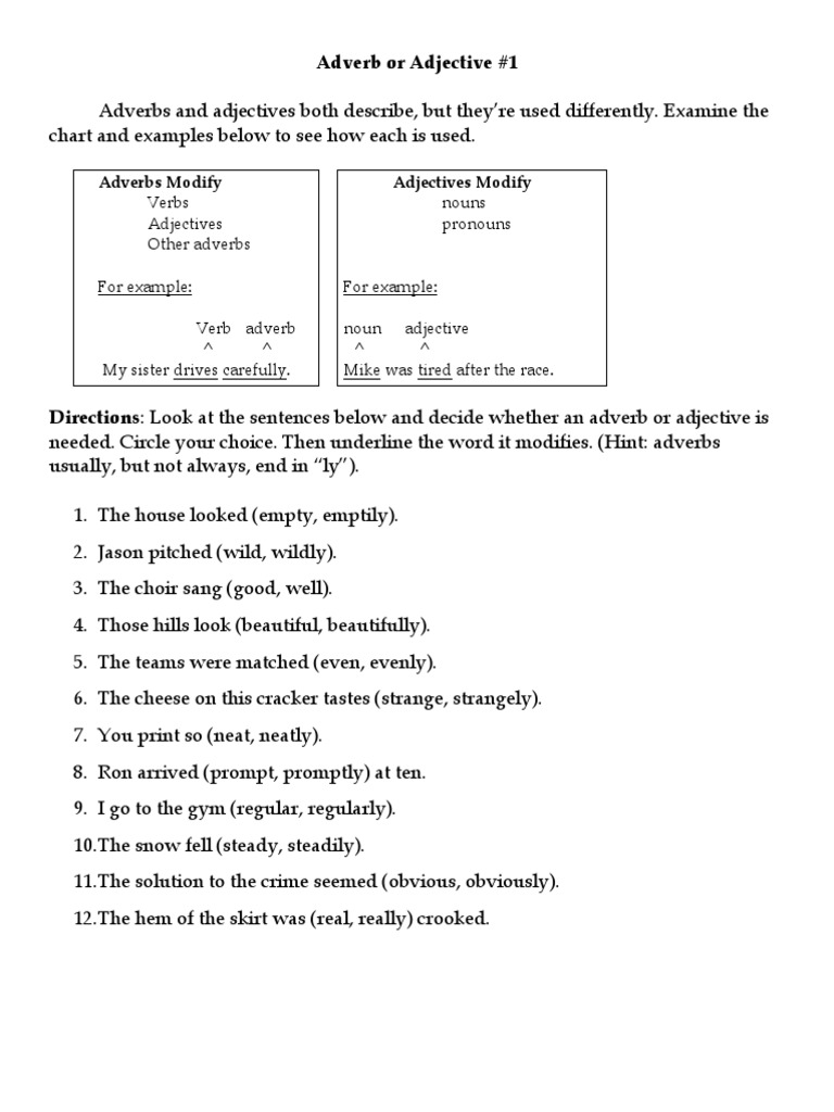 Adjective and Adverb Exercises | PDF