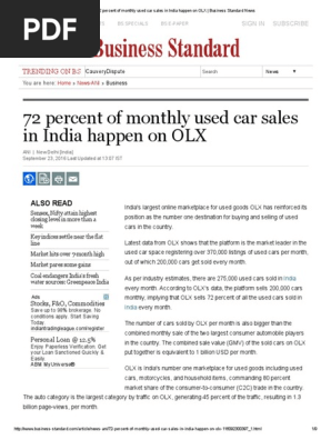 72 Percent of Monthly Used Car Sales in India Happen on OLX _ Business Standard News