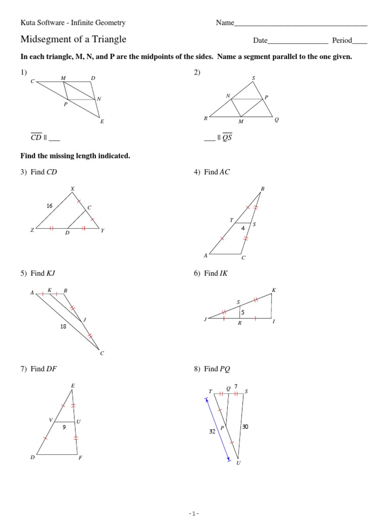 20-Midsegment of A Triangle  PDF  Geometric Shapes  Analytic With Midsegment Of A Triangle Worksheet