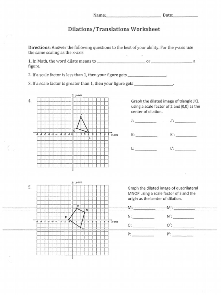 Dilations Translations Ws  PDF Intended For Dilations Translations Worksheet Answers