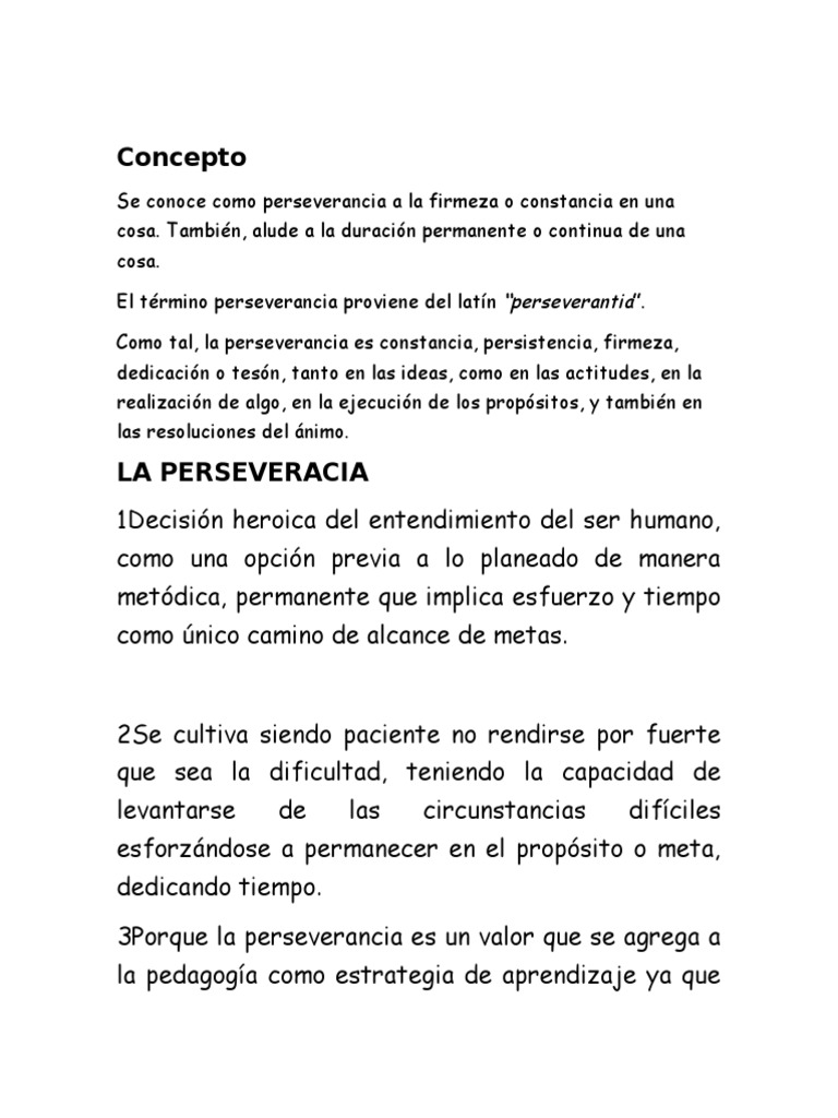 Concepto y Valor de la Perseverancia | PDF | Crecimiento personal y ...