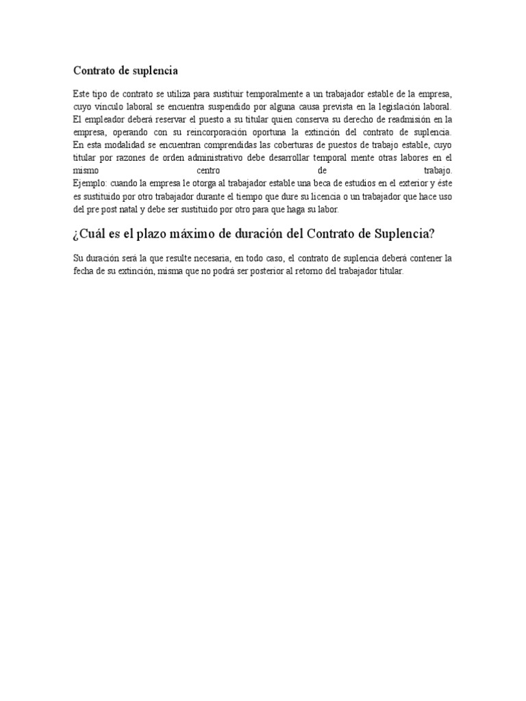 Contrato de Suplencia Laboral Explicado | PDF | Derecho laboral | Economias