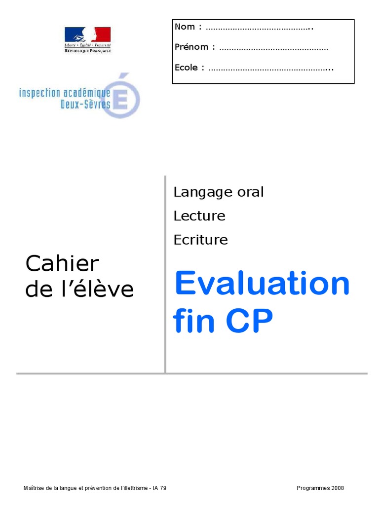 Livret Eleve Fin Cp Notation Texte