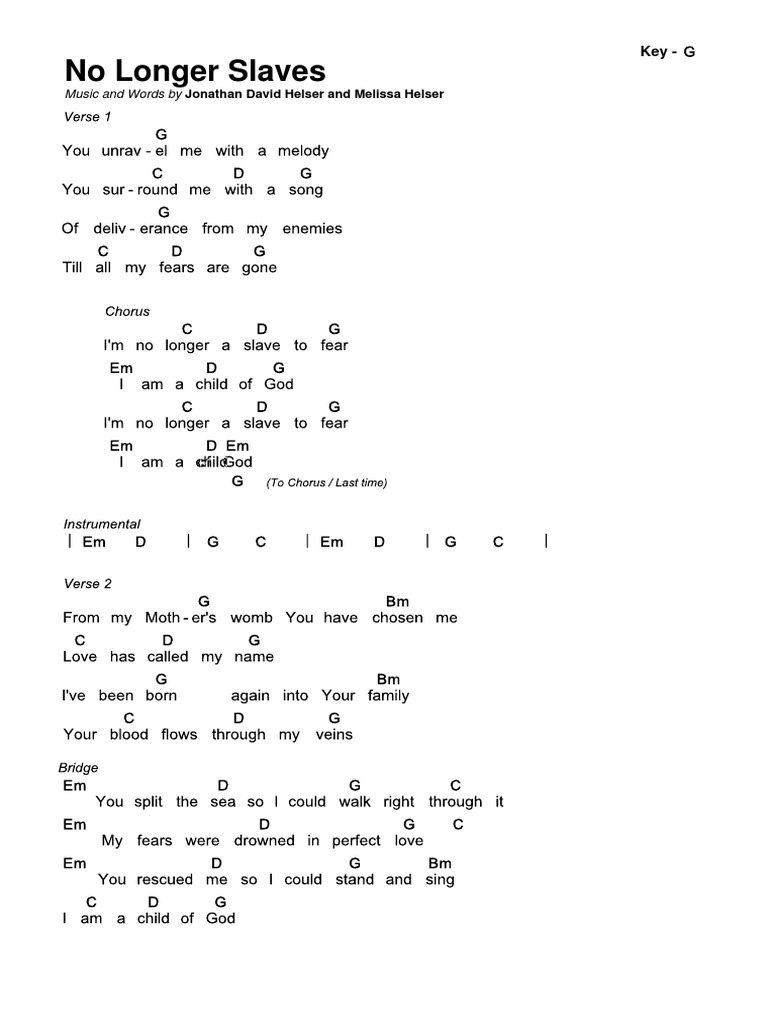 No Longer Slaves Chords PDF