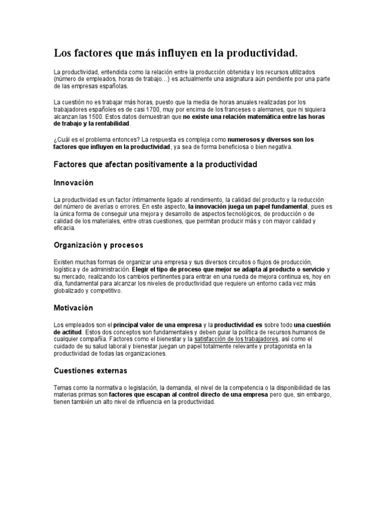 Factores Que Influyen En La Productividad Laboral – GIDG