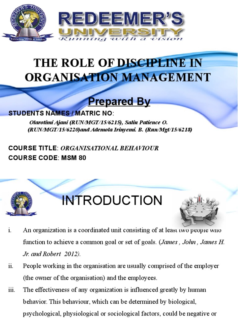 Role of Discipline in Organization Management | PDF | Disciplines | Goal