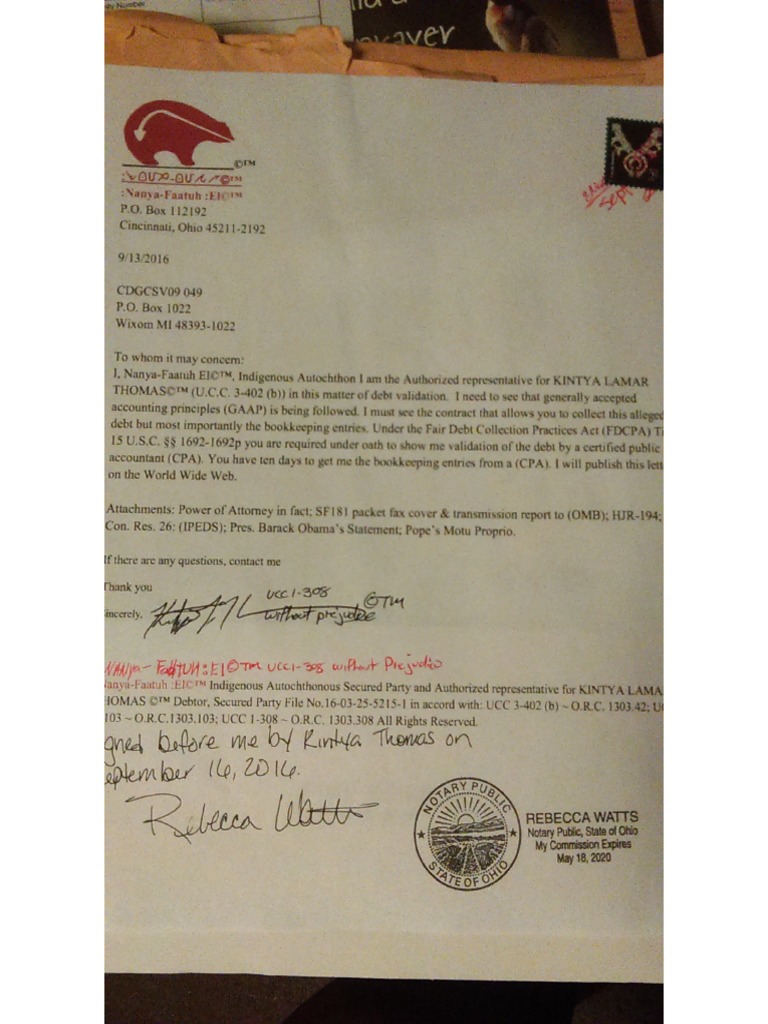 Refusal of RegMail and Resending of NOTARIZED LETTER For DEBT VALIDATION To CDGCSV90 049 and GC