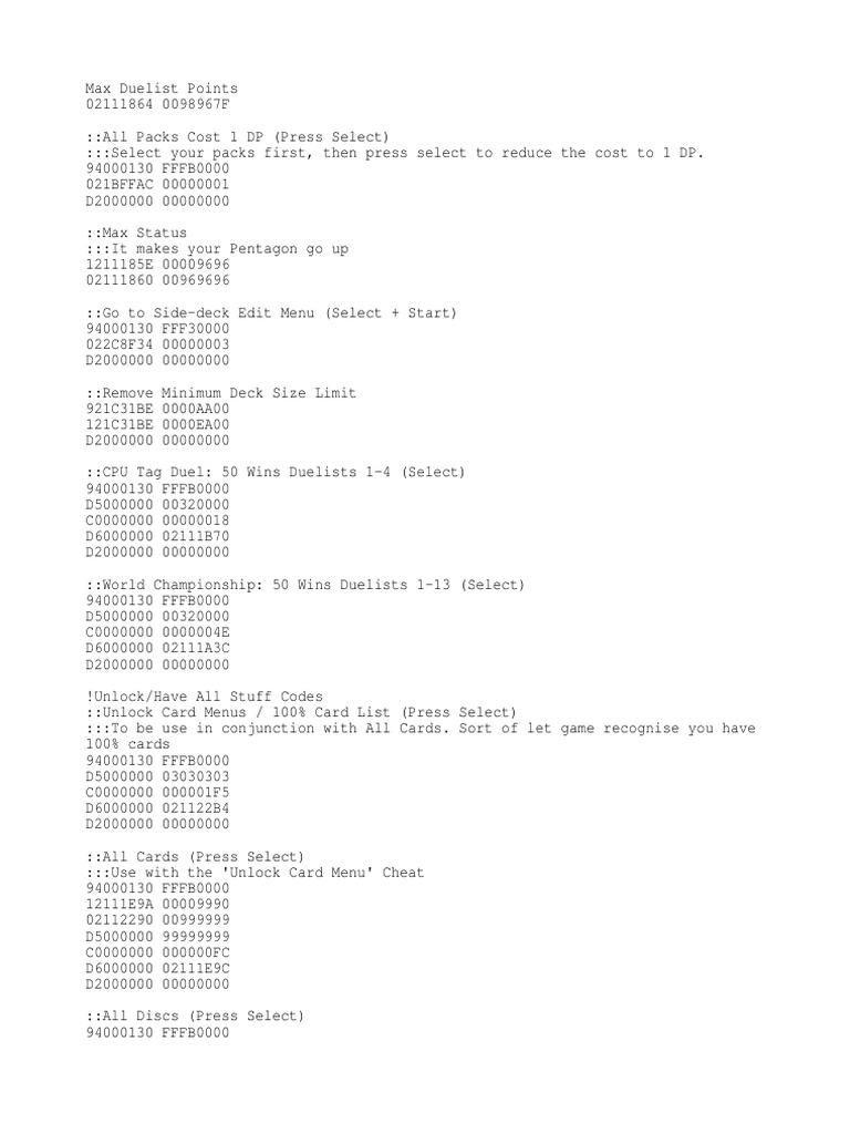 Yu-Gi-Oh! WCS 2008 Cheat Codes | PDF | Menu | Card Games