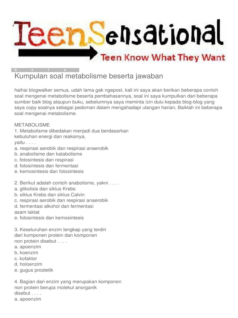 Contoh Soal Percobaan Katabolisme Dan Anabolisme Berbagi