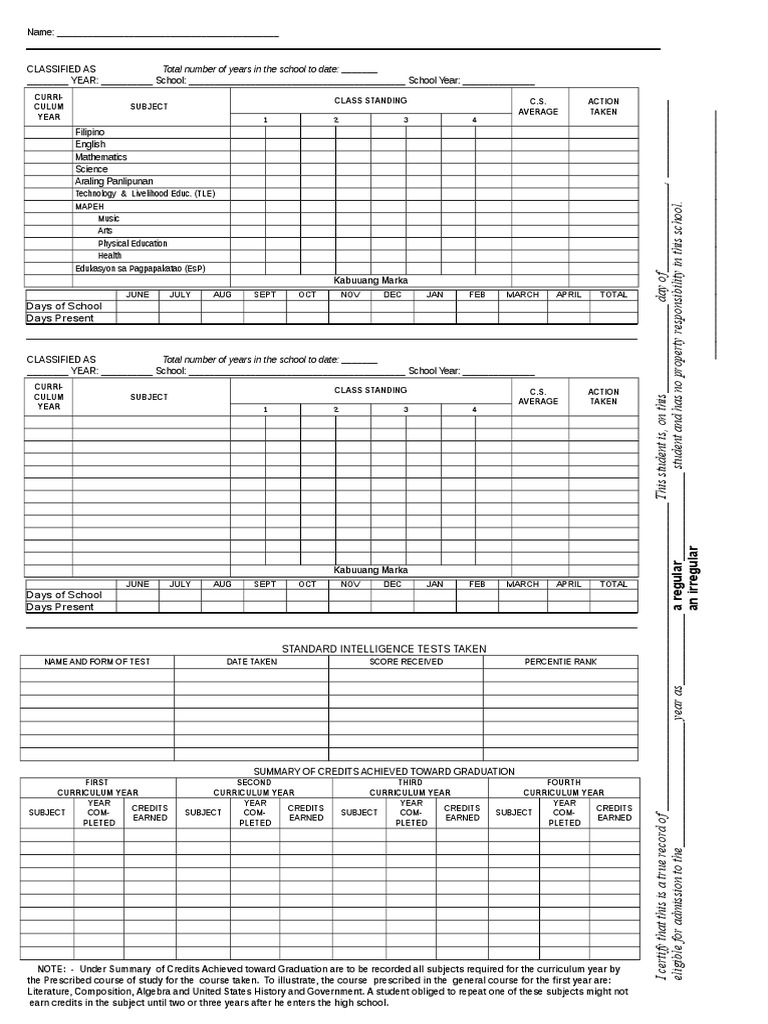 Total Number of Years in The School To Date: - : Curri-Culum Year ...