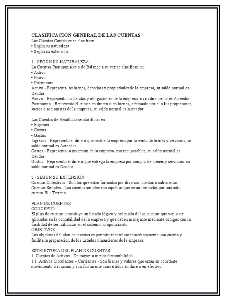 Clasificación de Cuentas Contables | PDF | Contabilidad | Dinero