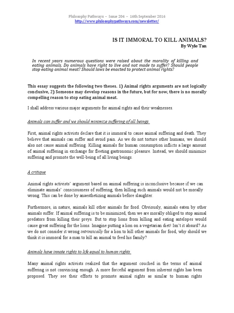 Wyle Tan - Is It Immoral To Kill Animals | PDF | Animal Rights ...