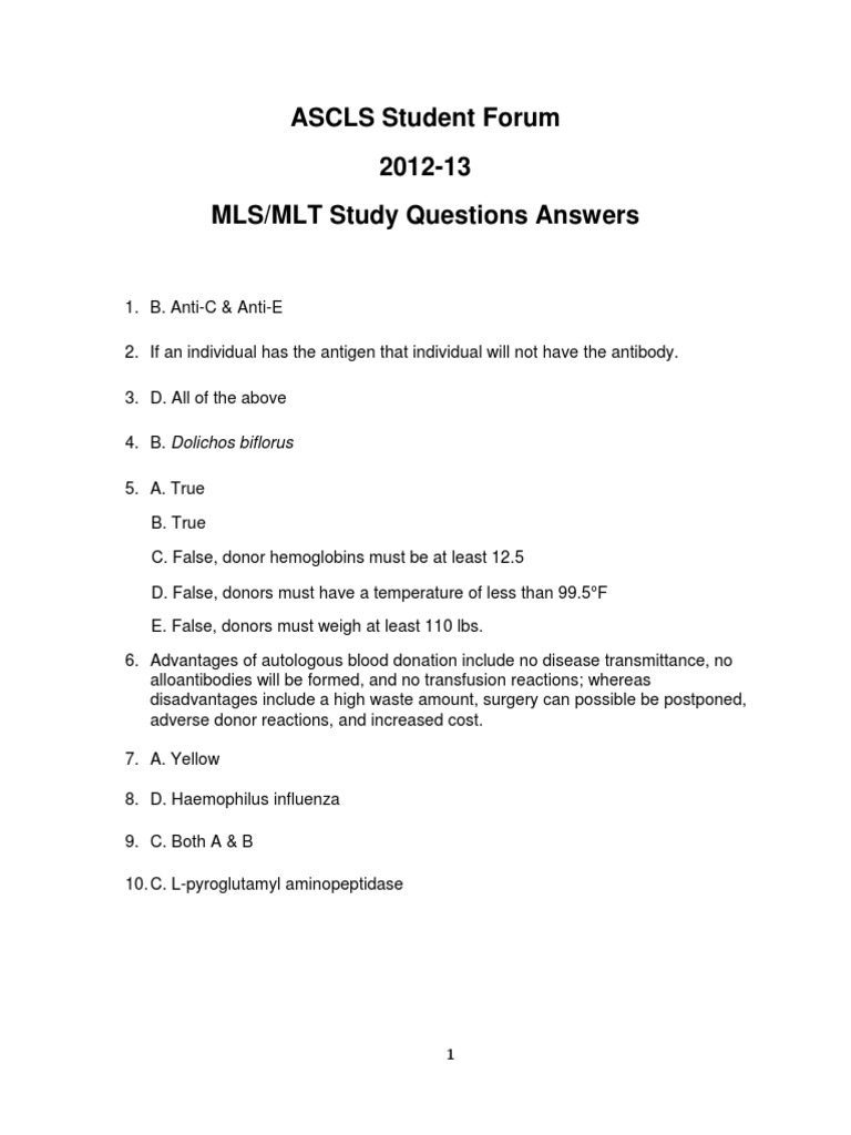 MLS/MLT Study Questions & Answers Guide | PDF | Antibody | Blood Donation