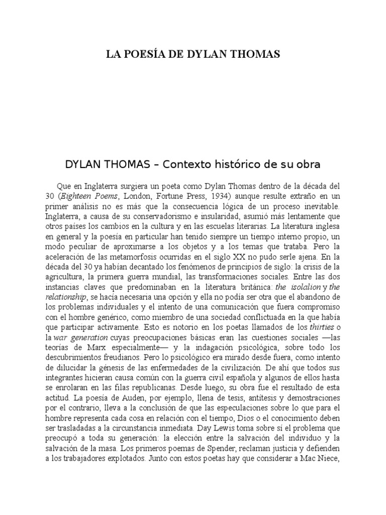 DYLAN THOMAS Contexto Historico de Su Obra | PDF | Reino Unido | Poesía