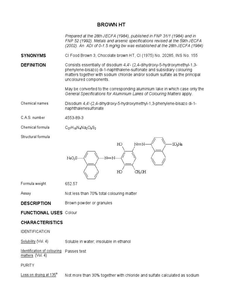 Brown HT Food Color Specifications | PDF | High Performance Liquid ...