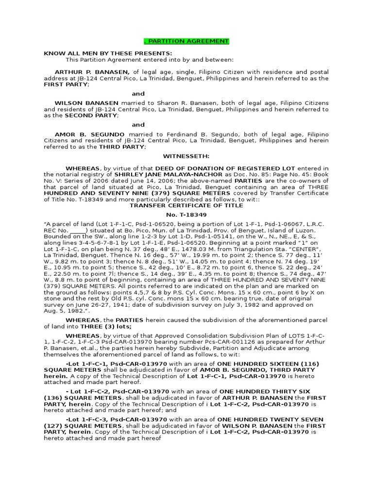 . Partition Agreement Real Property Law Surveying