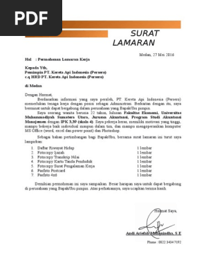 Surat Lamaran Pt Kai