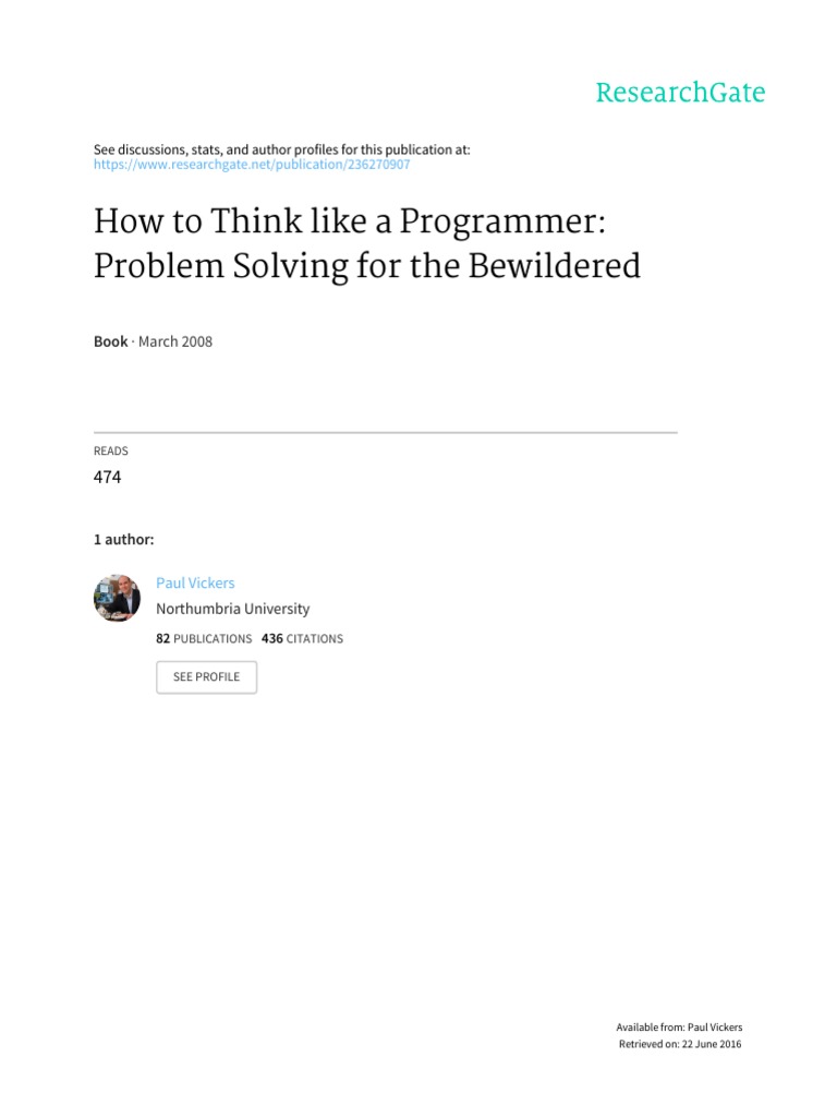 How To Think Like A Programmer Problem Solving For | PDF | Computer ...