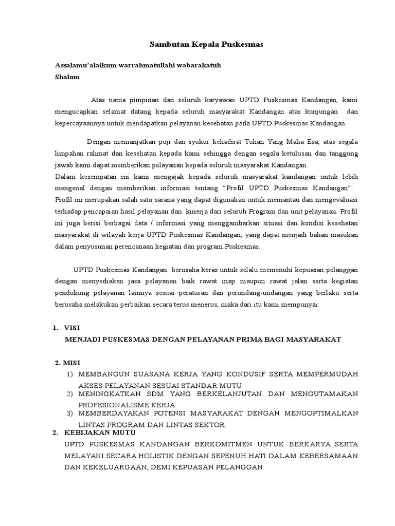 Sambutan Kepala Puskesmas