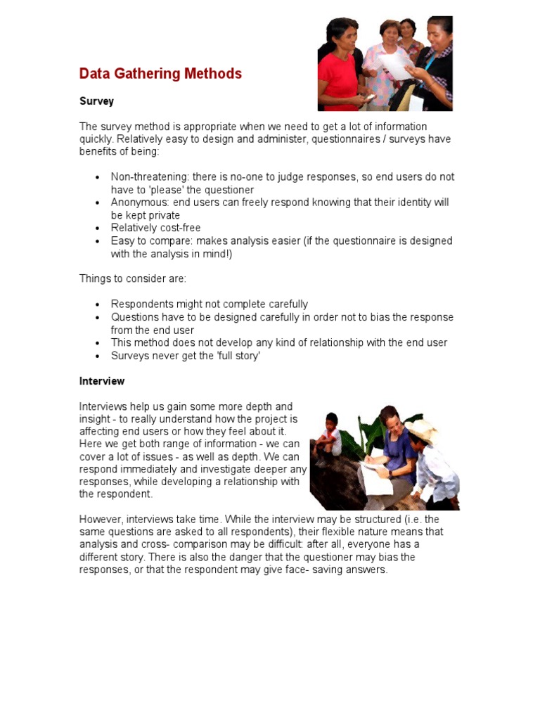 Data Gathering Methods PDF Survey Methodology Cognition