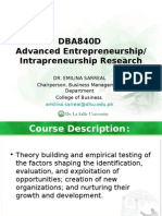 DBA840D Advanced Entrepreneurship/ Intrapreneurship Research