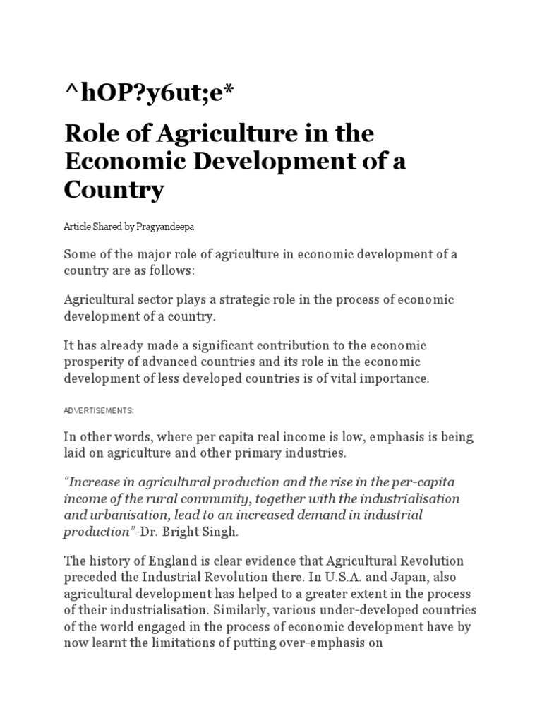 Role of Agriculture in Economic Growth | PDF | Agriculture | Economic ...