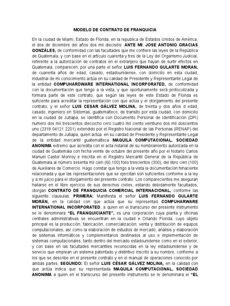 Modelo de Contrato de Franquicia Distribución