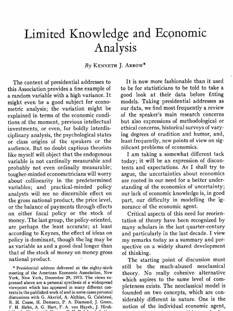 30-Limited Knowledge and Economic Analysis | PDF | Neoclassical ...