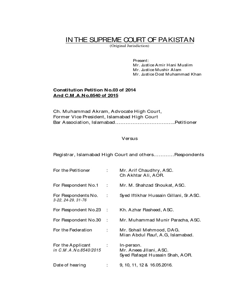 Supreme Court of Pakistan Judgement Sep, 2016 | PDF | Supreme Courts ...