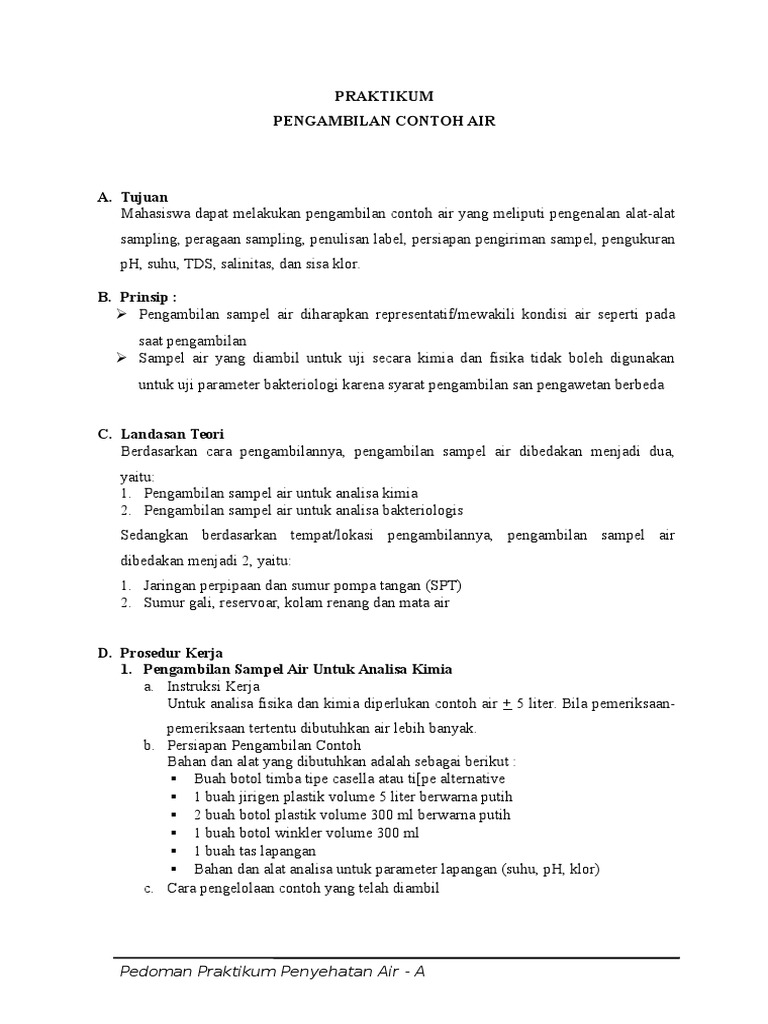 Pedoman Praktikum Penyehatan Air A