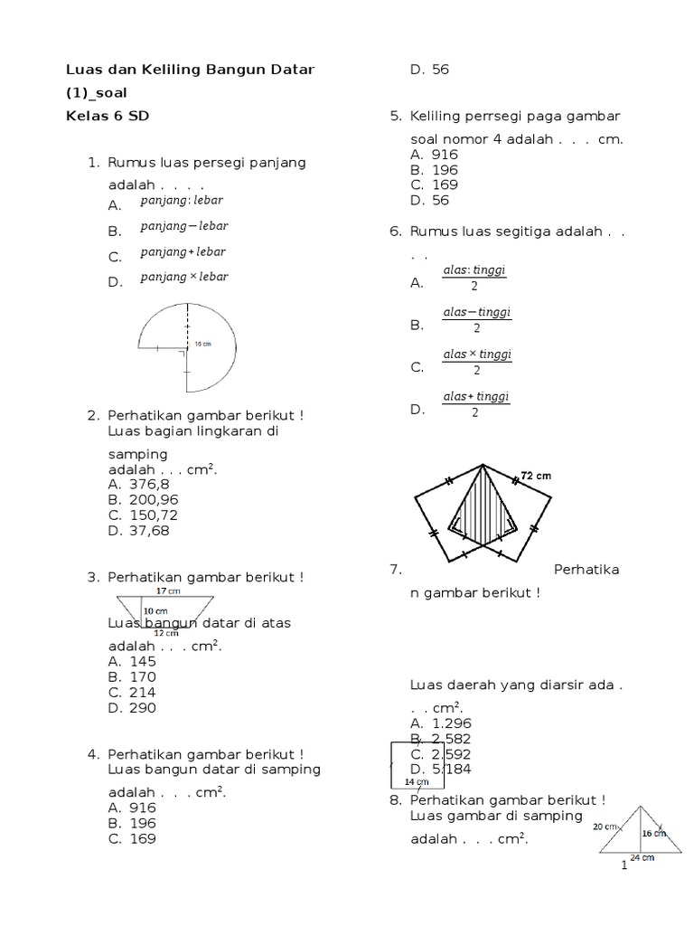 Luas Dan Keliling Bangun Datar Kelas Vi Sd 1 Luas Dan Keliling Bangun Datar Kelas Vi Sd 1
