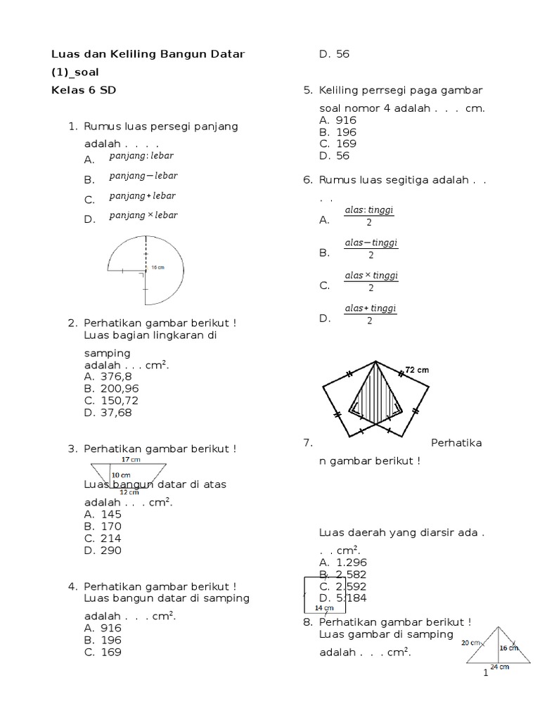 Luas Dan Keliling Bangun Datar Kelas Vi Sd 1