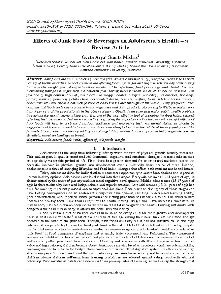 Impact of Junk Food on Adolescent Health | PDF | Junk Food | Obesity