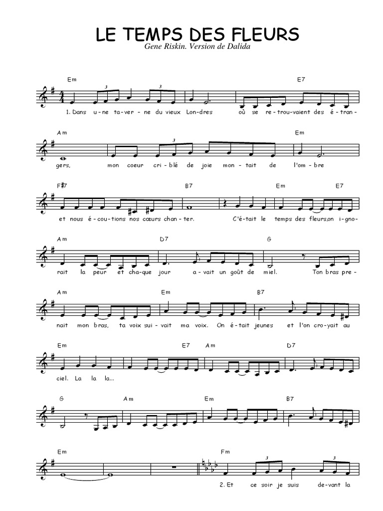 Chanson Le Temps Des Fleurs Version Originale Le Temps Des Fleurs