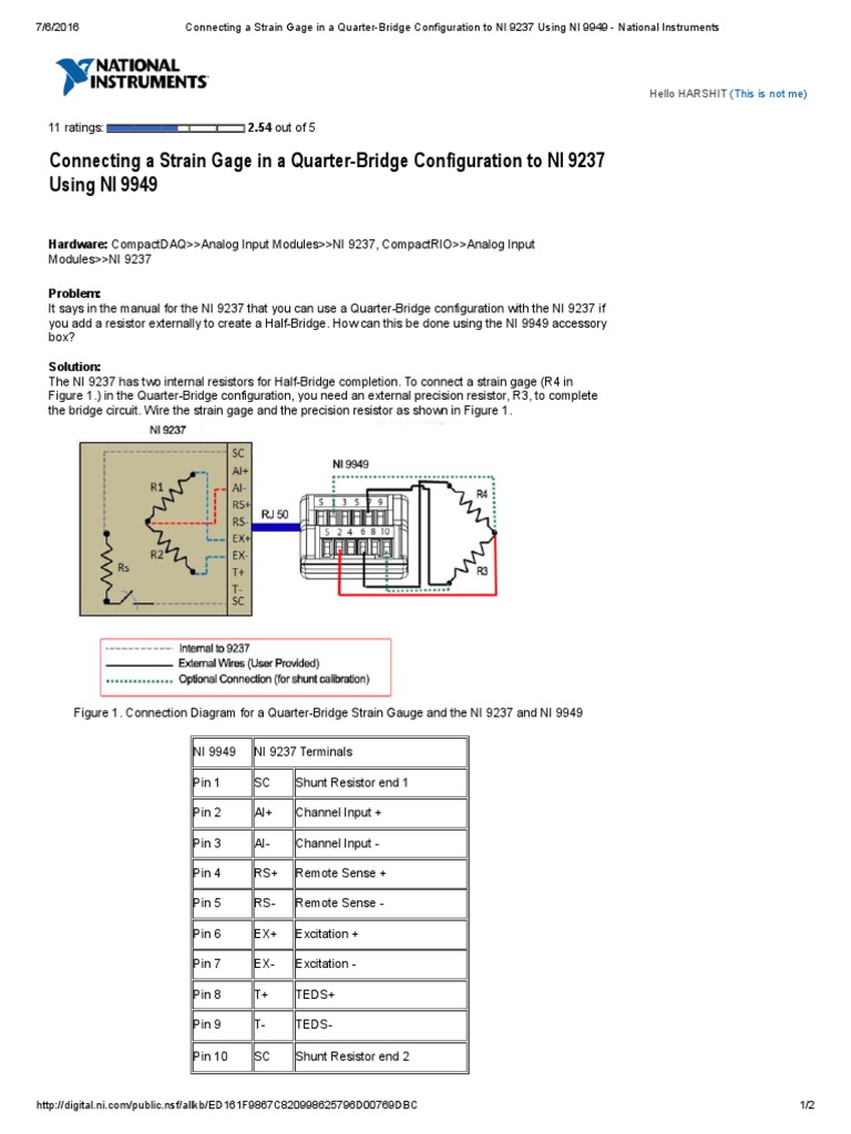 Connecting A Strain Gage in A Quarter-Bridge Configuration To NI 9237 ...