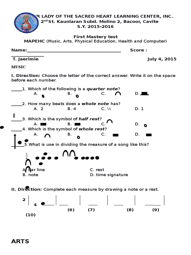 Mastery Test: MAPEHC Subjects 2015 | PDF | Muscle