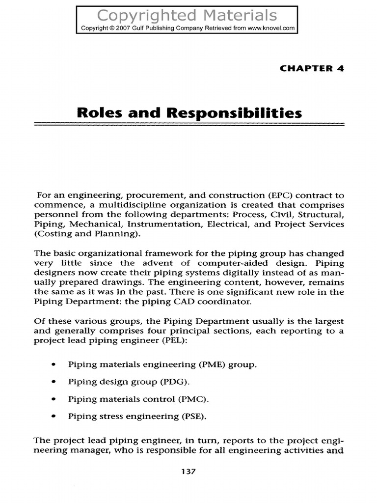 Roles and Responsibilities Piping | Computer Aided Design | Engineering