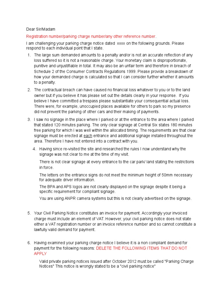 Private Parking Appeal Template PDF Traffic Ticket Government