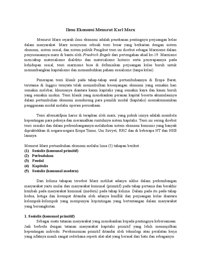 Ilmu Ekonomi Menurut Karl Marx Dan Adan Smith Pdf