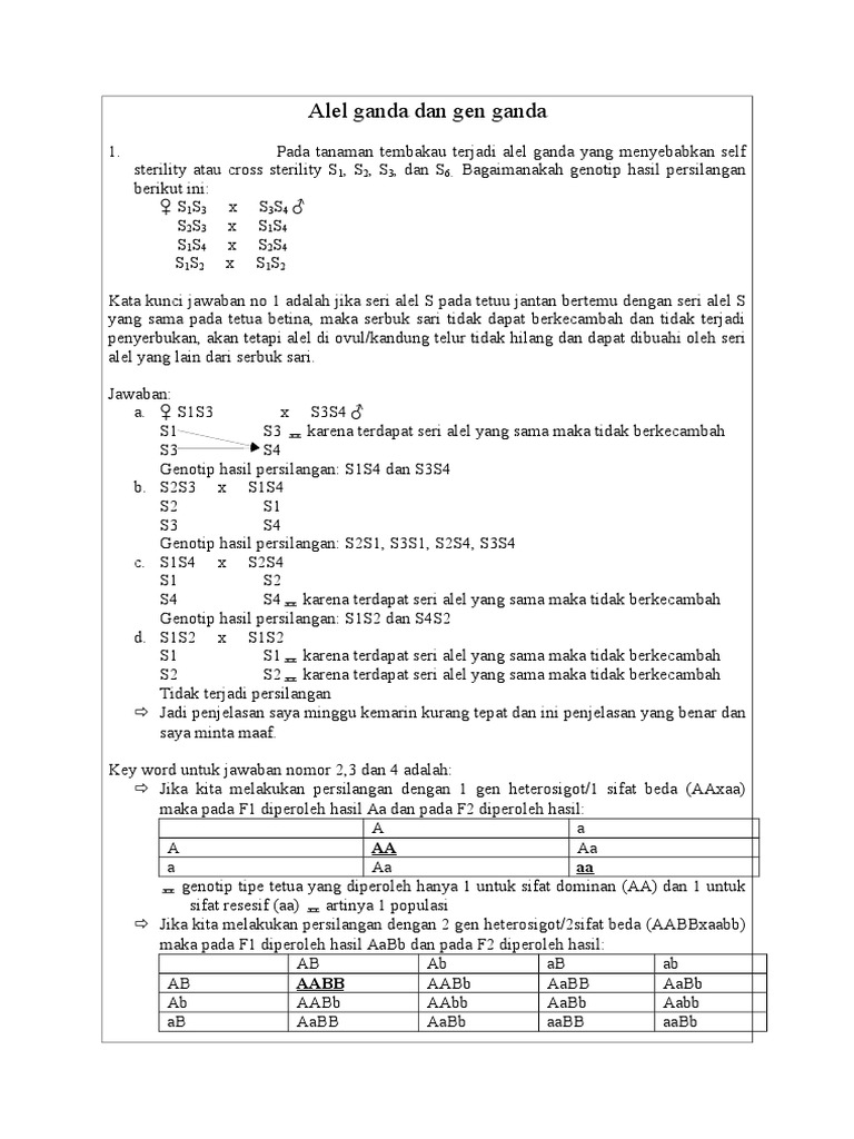 GT 7. Jawaban Latihan Soal Alel Ganda Dan Gen Ganda