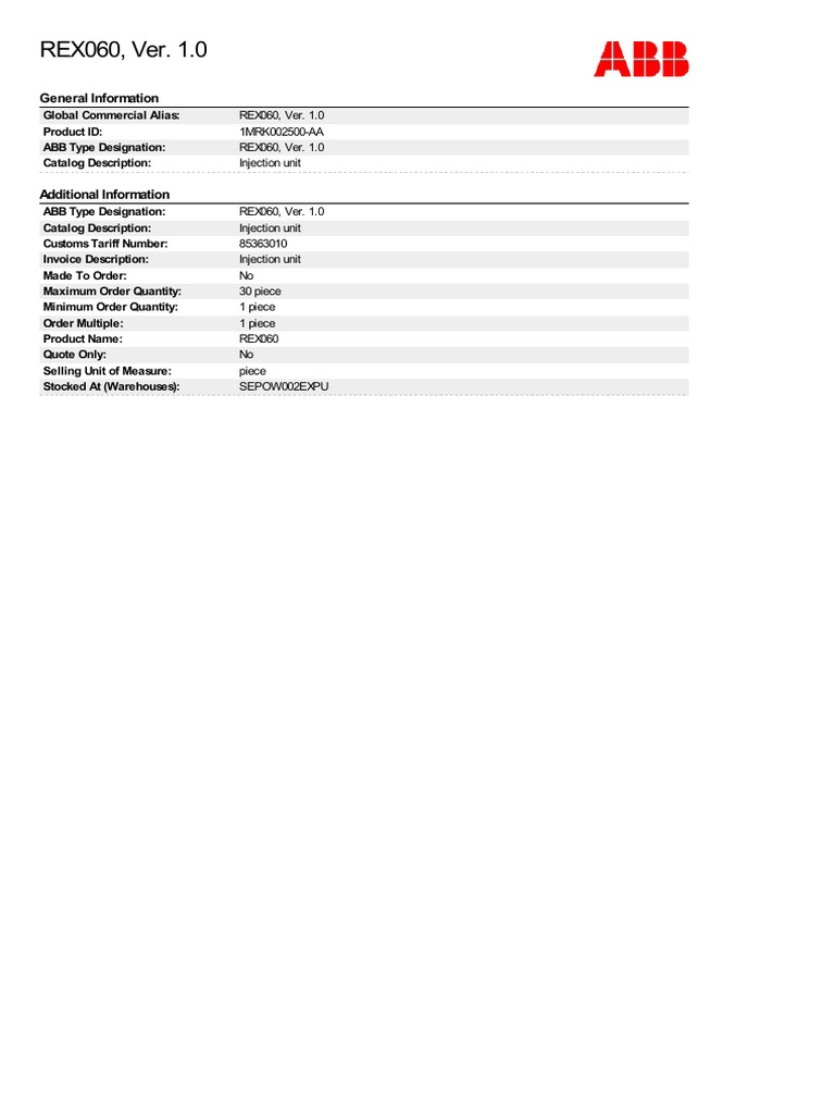 REX060 Injection Unit Overview | PDF