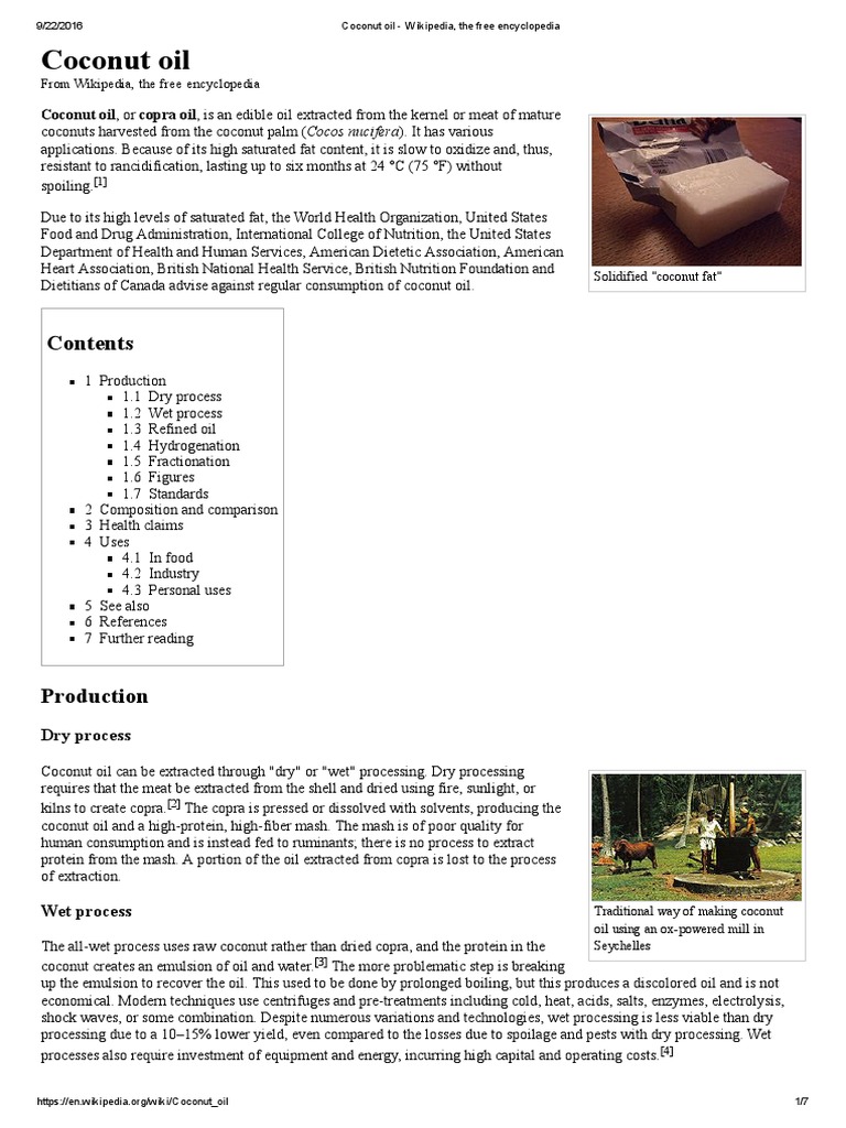 Coconut Oil Wikipedia, The Free Encyclopedia PDF Coconut Oil