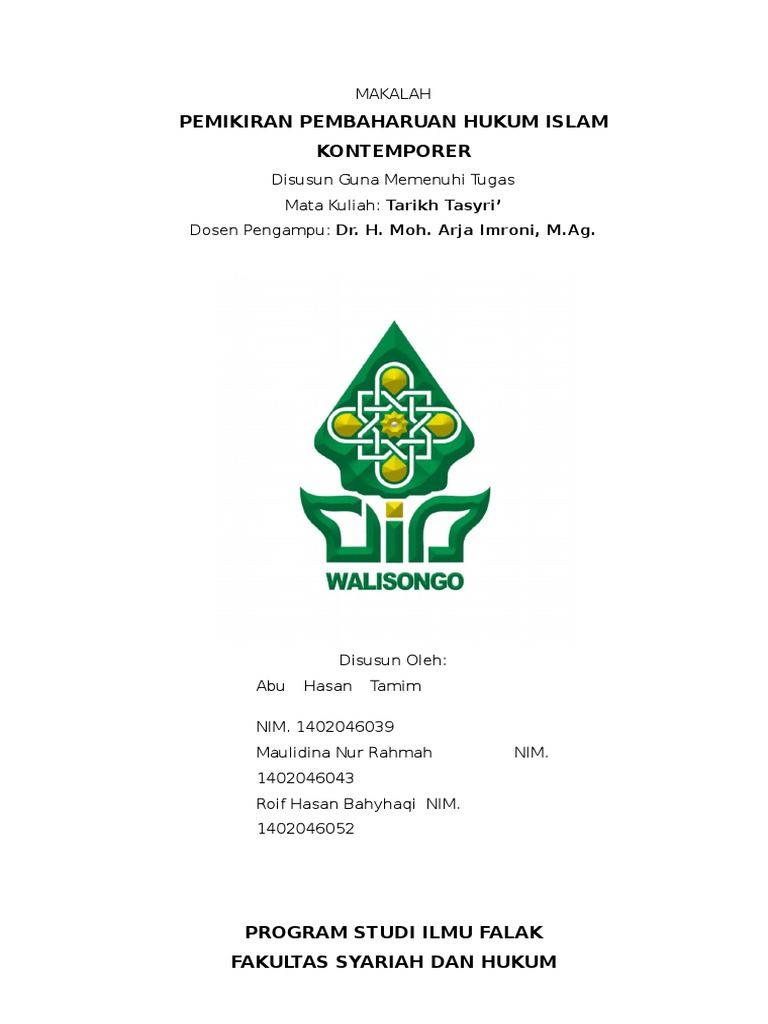 Makalah Tarikh Tasyri Pembahuruan Pemikiran Hukum Islam
