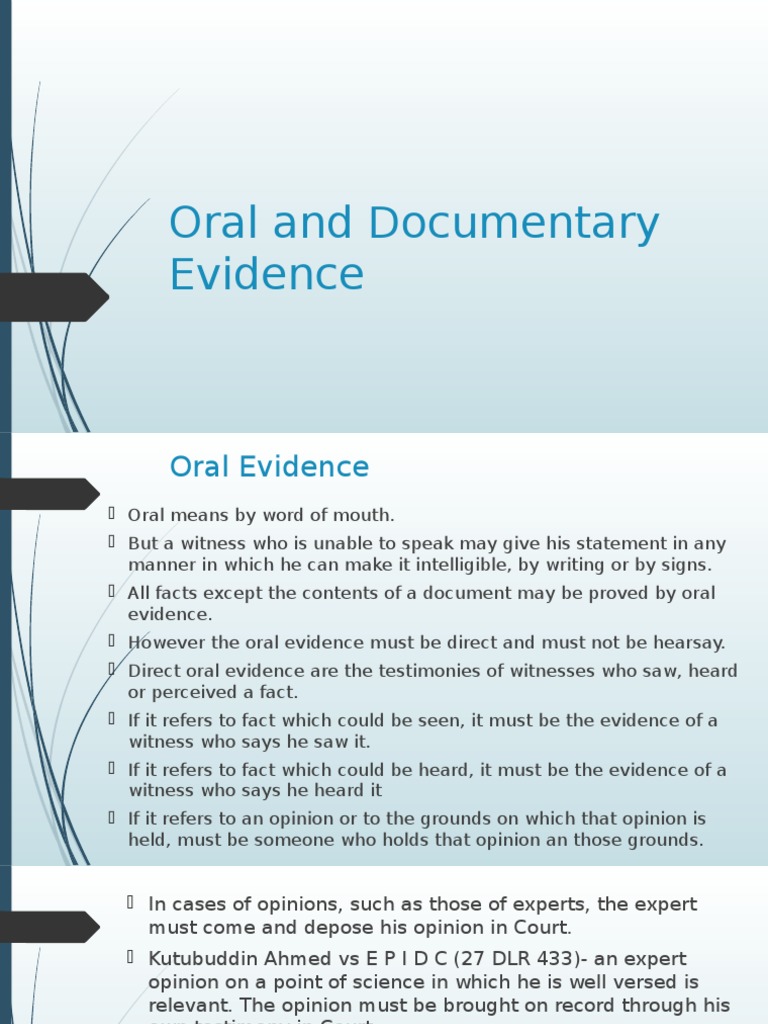Oral and Documentary Evidence Witness Evidence